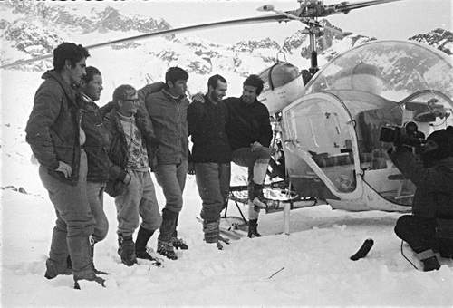 A. Gogna, Camille Bournissen, P. Armando, D. Troillet, G. Calcagno, Michel Darbellay, 2.01.1968. Rifugio Gianetti.