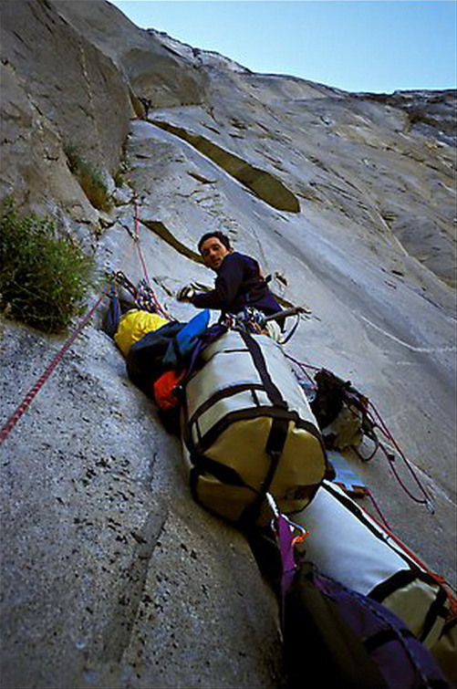 Valerio Folco belaying Tom McMillan. El Capitan, Yosemite, California