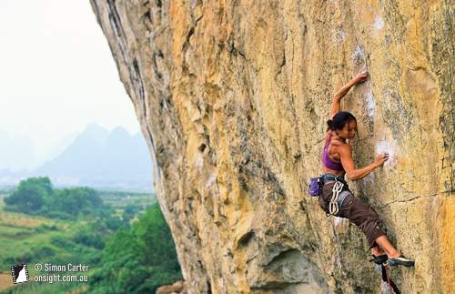 Olivia Hsu, Devil Sticks (5.12b), White Mountain, near Yangshuo, China.