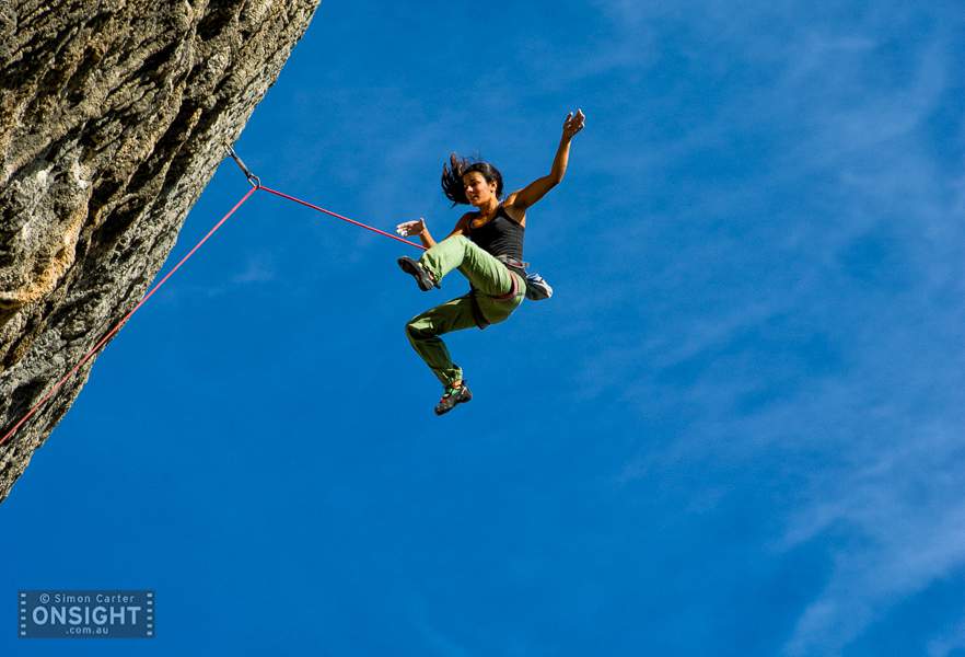 Daila Ojeda attempting En Gran Blau (8b+/c), Oliana, Catalunya, Spain.